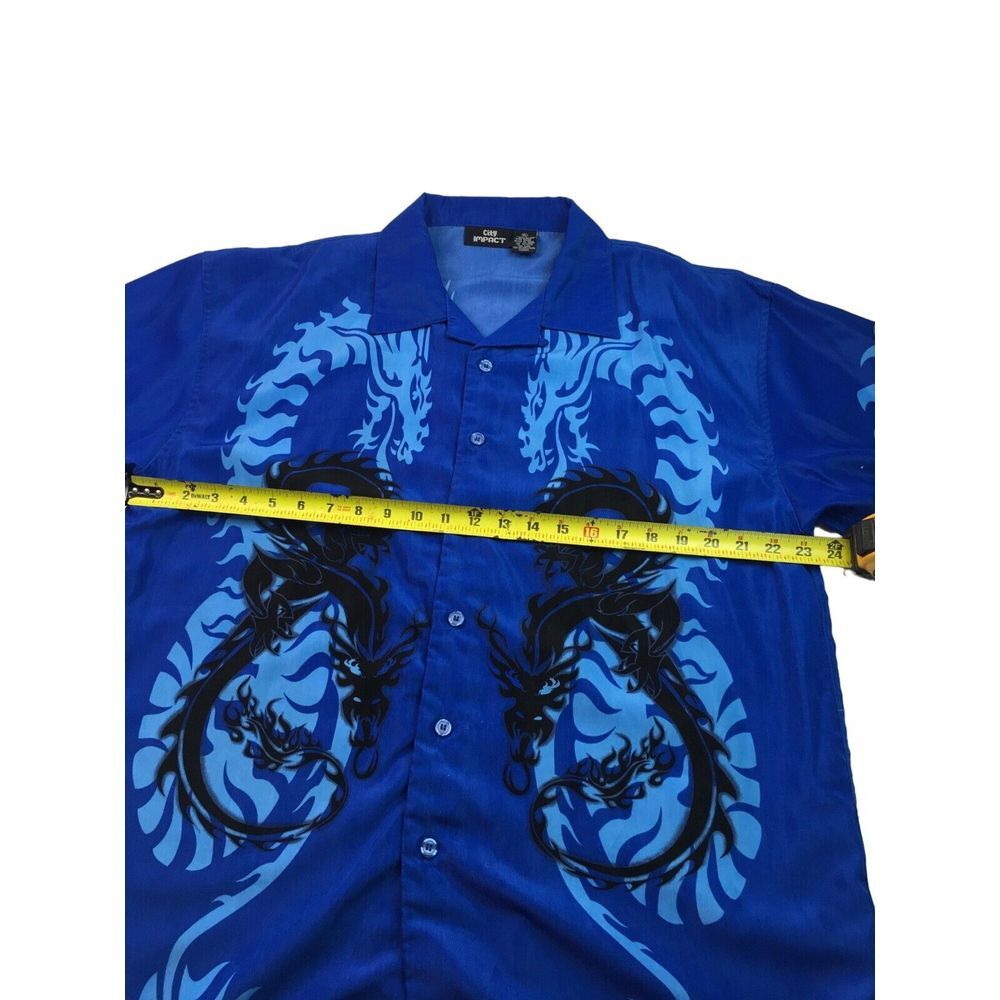 City Impact Men's Shirt Size XL Blue Dragon Print Button-Up Shirt - Picture 5 of 8